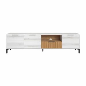 Rack De Tv Modelo Tokio 1 Cajón 3 Puertas Blanco Nórdico FABRIKIT MDP