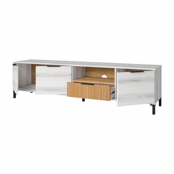 Rack De Tv Modelo Tokio 1 Cajón 3 Puertas Blanco Nórdico FABRIKIT MDP - Imagen 2