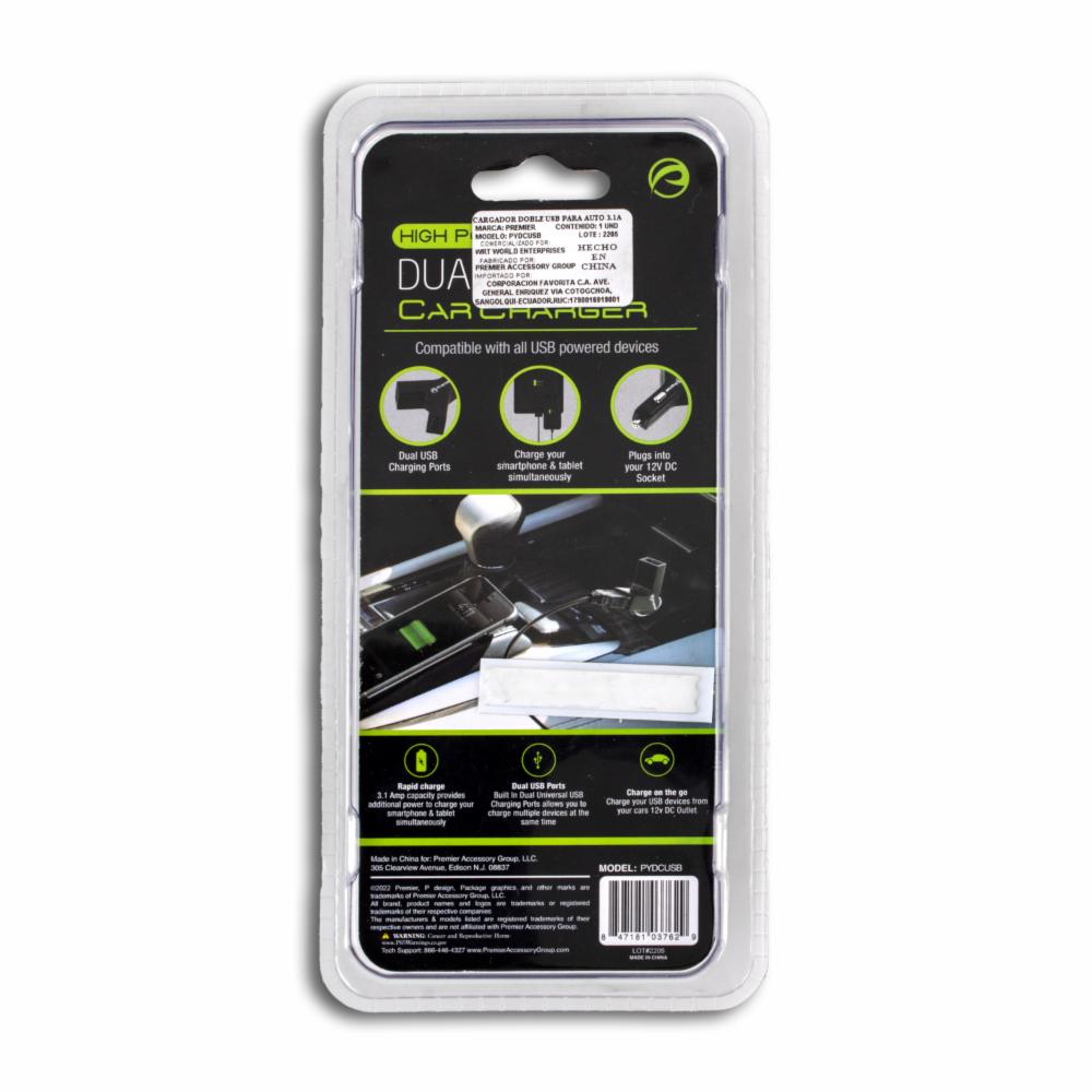 Cargador De Auto Dual USB PREMIER 3,1 Amp - Imagen 2