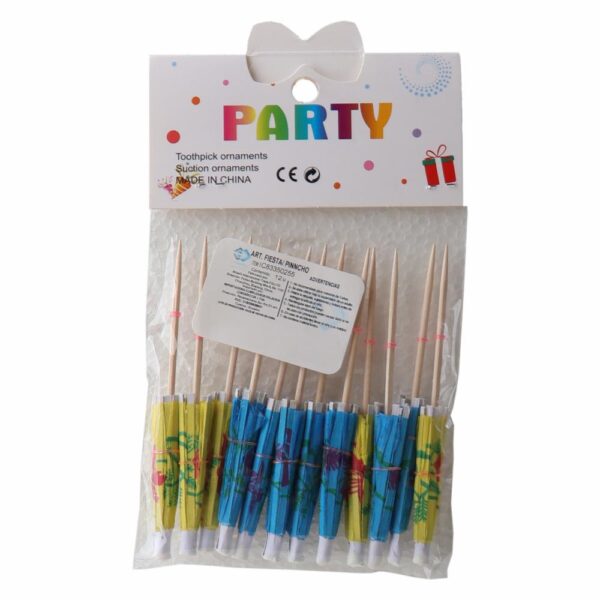 Pinchos Decorativos Diseño Paraguas De Colores PARTY X 12 Uds - Imagen 2