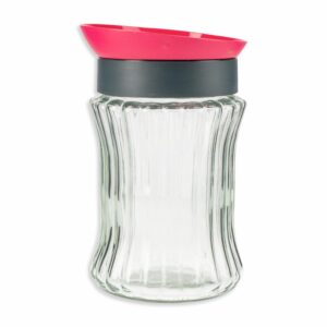 Frasco De Vidrio Calado Rayas Con Tapa Color Rojo HEREVIN Unidad