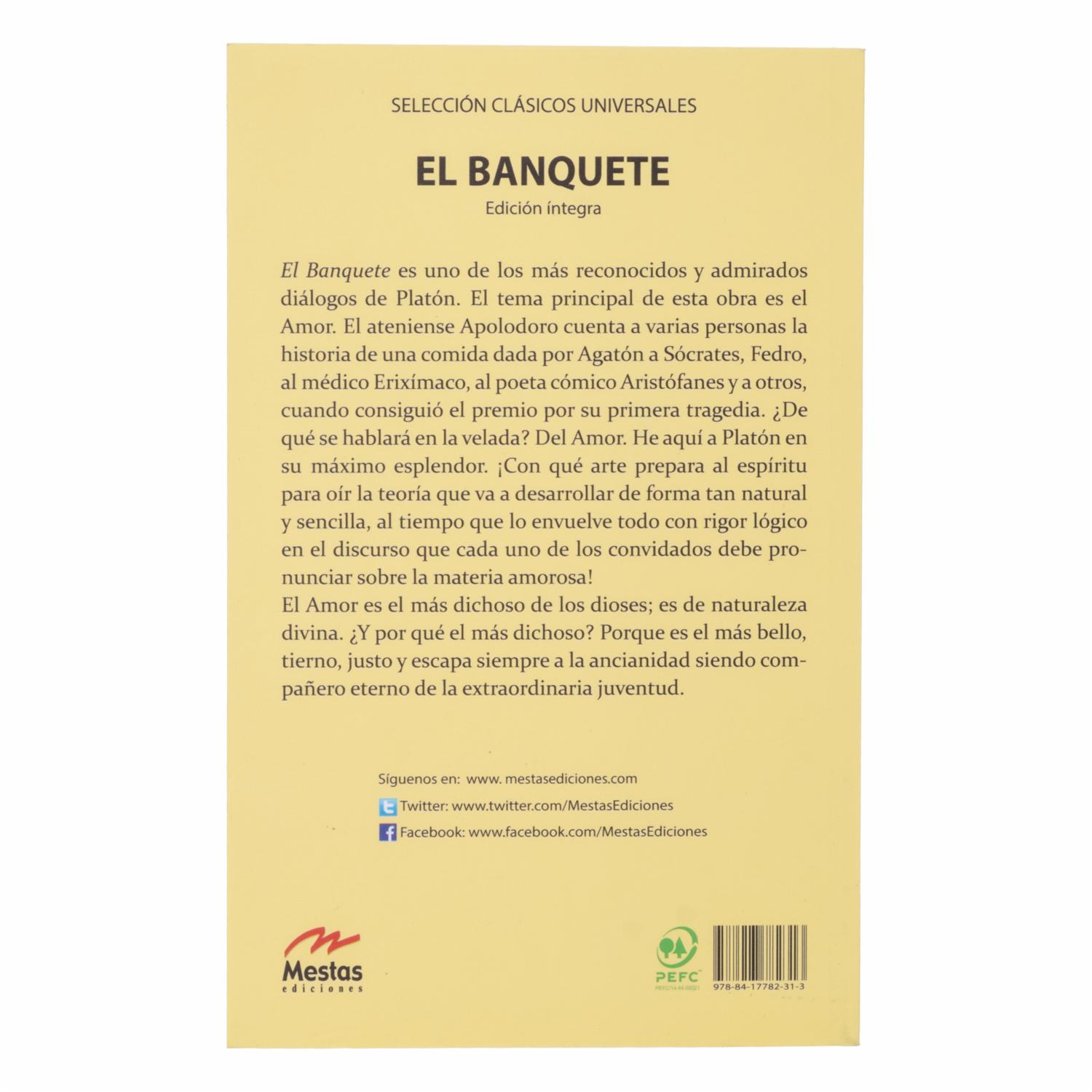 Libro El Banquete Platón MESTAS 145 Páginas