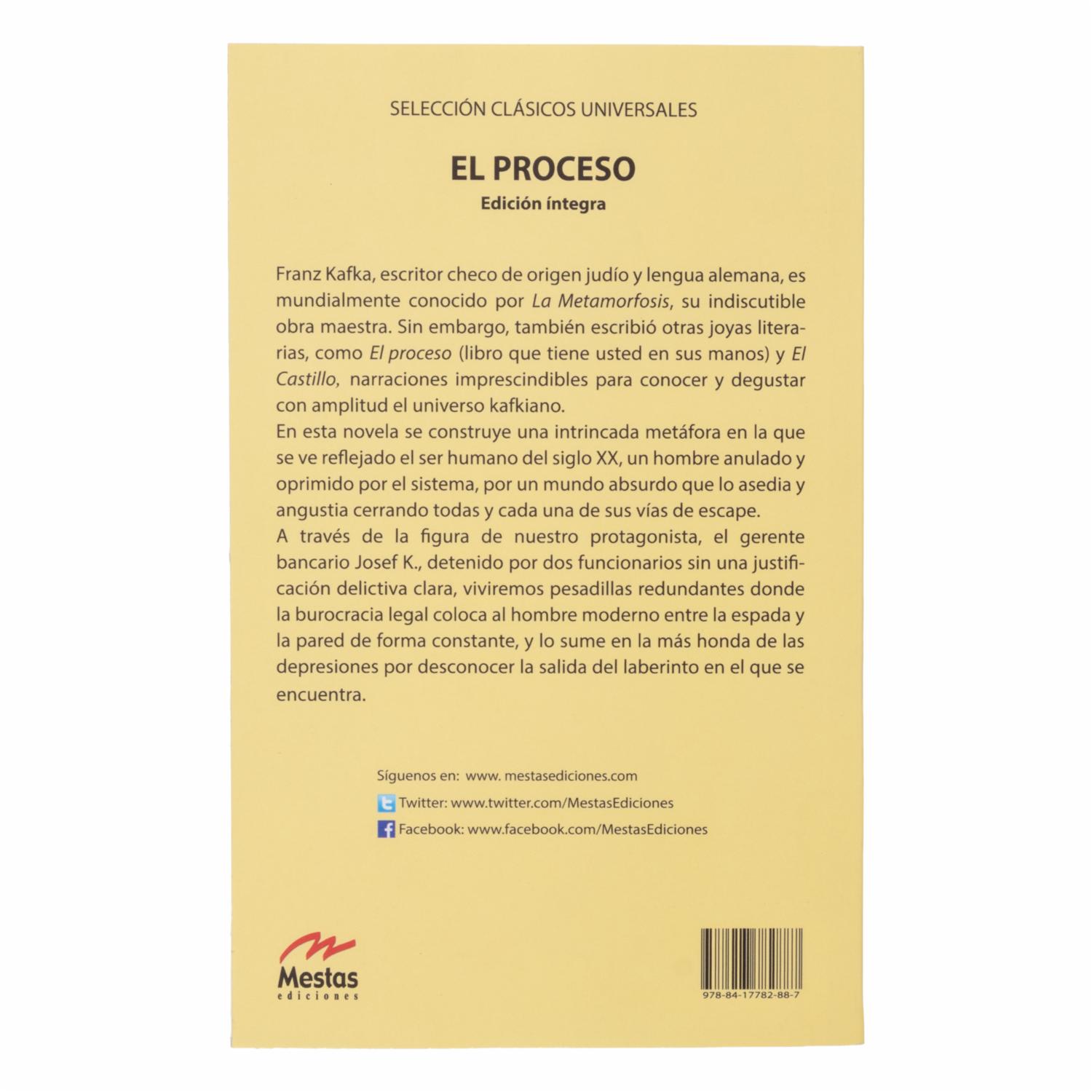 Libro El Proceso Franz Kafka MESTAS 253 Páginas - Imagen 2