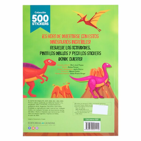 Libro 500 Stickers De Dinosaurios EL GATO DE HOJALATA 34 Páginas - Imagen 2