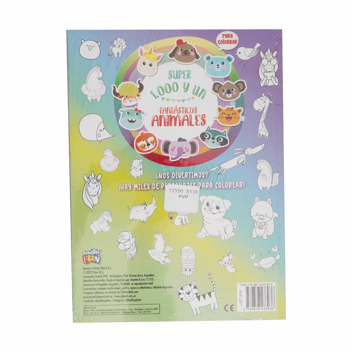 Libro Para Colorear Súper 1000 Y Un Fantásticos Animales SCHOOL FUN 30 Páginas
