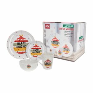 Set De Vajilla Navideña Diseño Árbol Bombillo JOY 16 Piezas