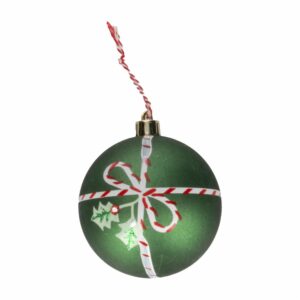 Esfera Navideña Verde Cinta Roja Con Blanco JOY Unidad