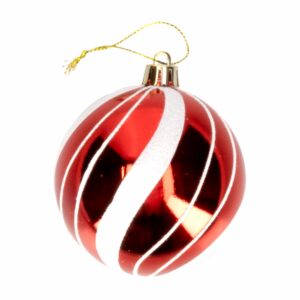 Esfera Navideña Roja Y Blanca Con Líneas JOY Unidad