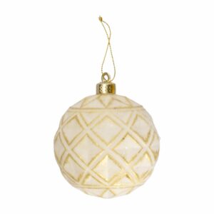 Esfera Navideña Blanca Diseño  Rombos JOY Unidad