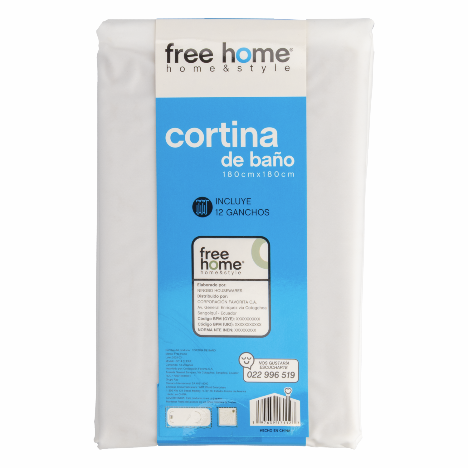 Cortina De Baño Transparente FREE HOME 180X180 CM - Imagen 2