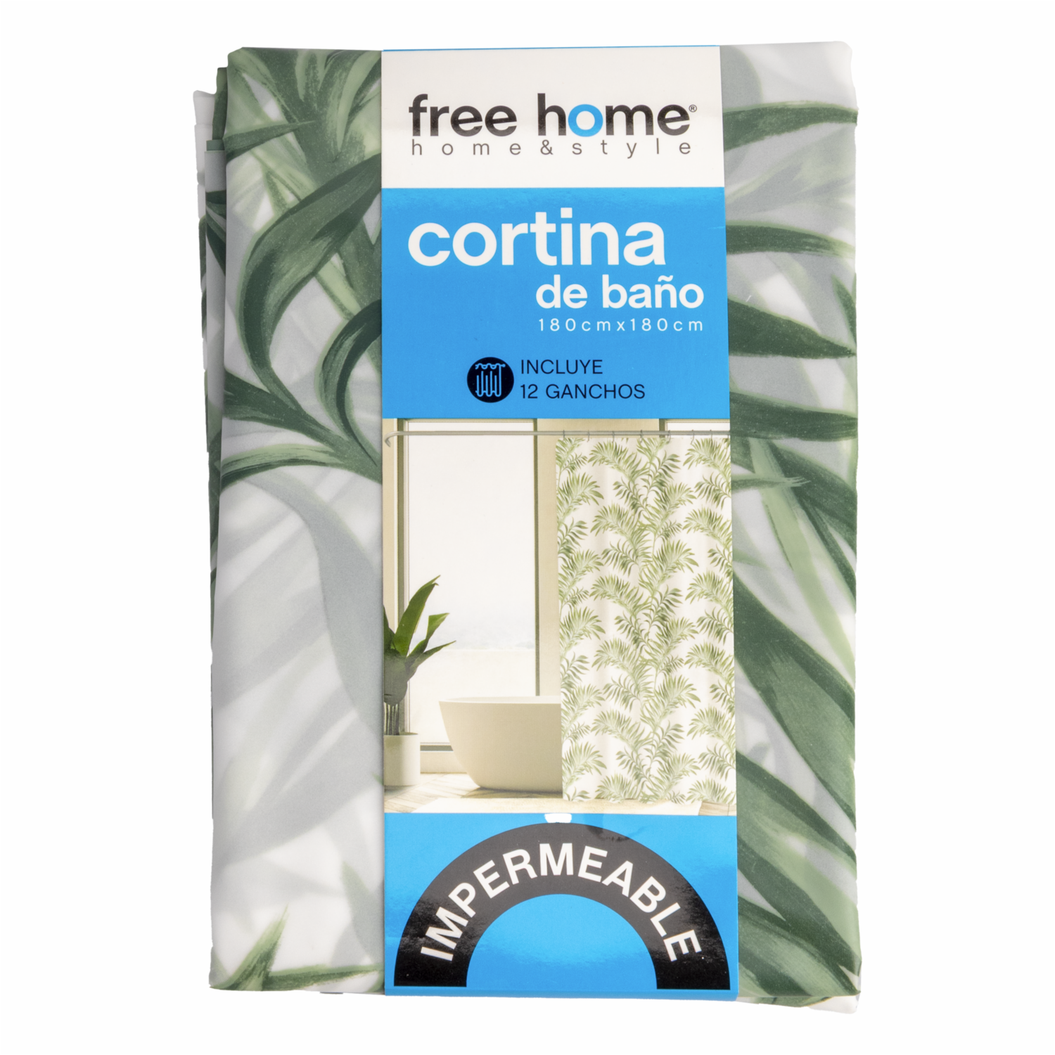 Cortina De Baño Con Hojas Verdes FREE HOME 180X180 CM - Imagen 2