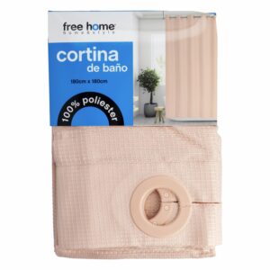 Cortina De Baño Rosa Con Aros FREE HOME 180X180 CM