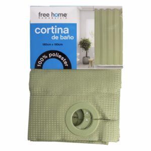 Cortina De Baño Verde Olivo Con Aros FREE HOME 180X180 CM
