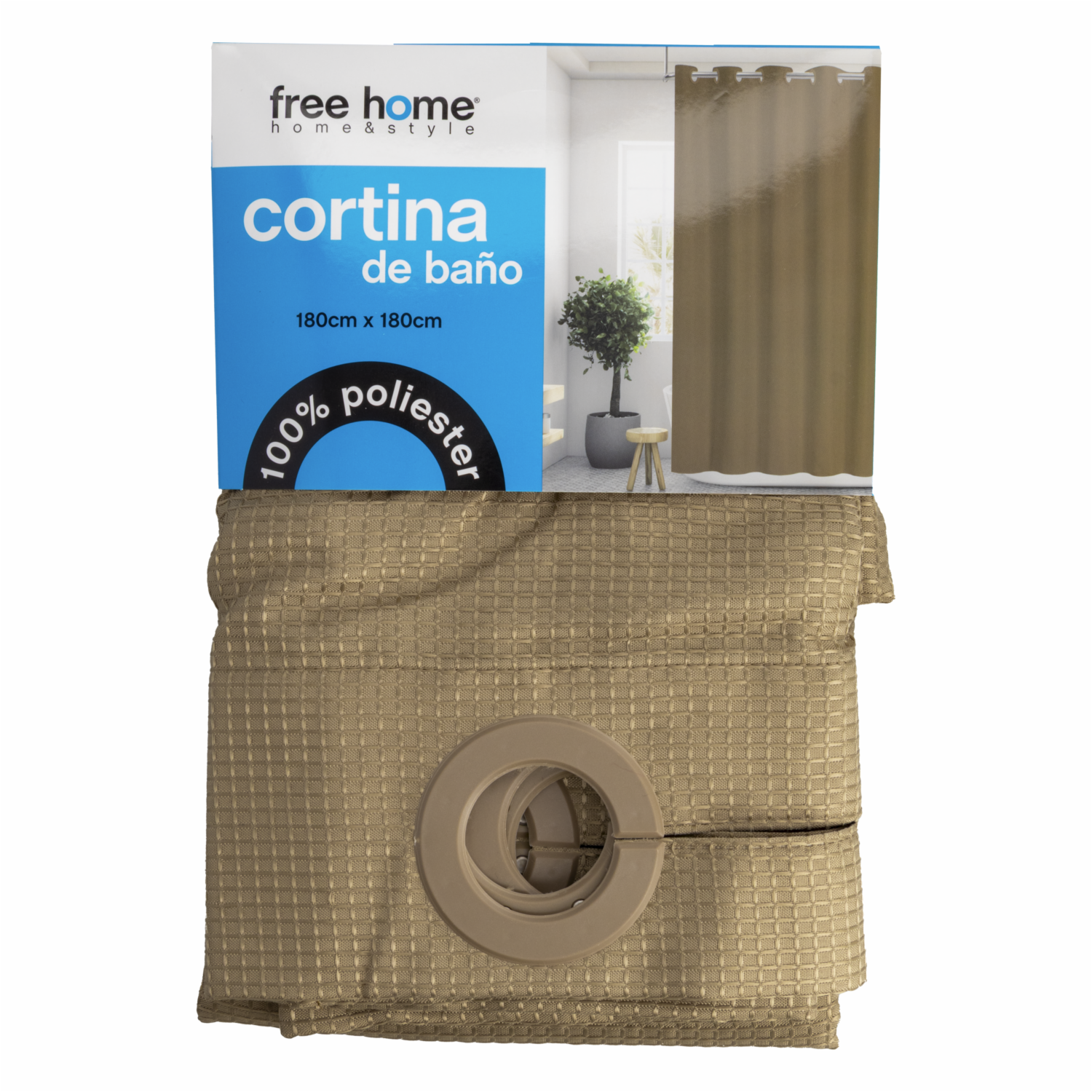 Cortina De Baño Café Con Aros FREE HOME 180X180 CM - Imagen 2