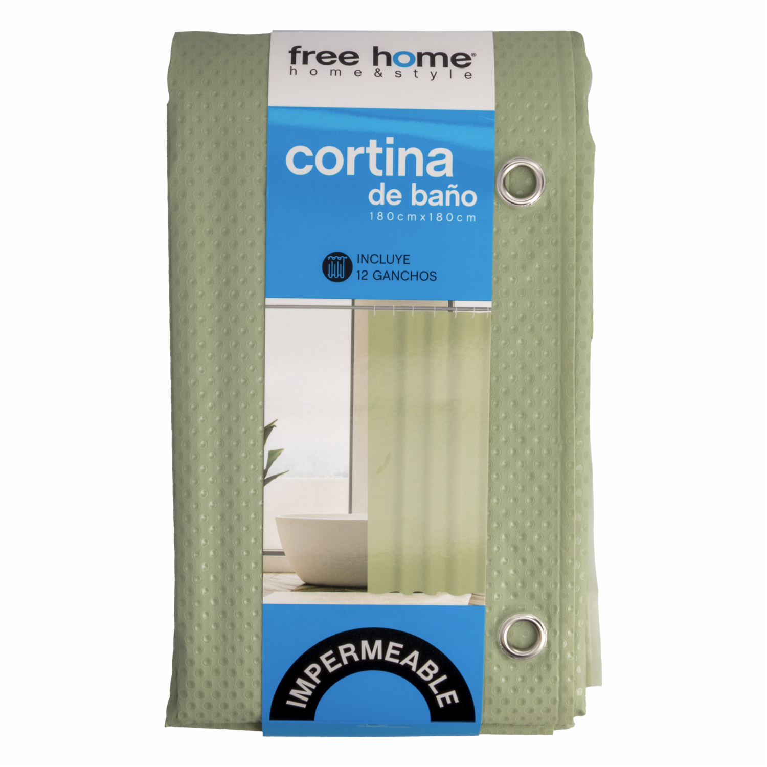 Cortina De Baño Básica Con Relieve Verde FREE HOME 180X180 CM - Imagen 2