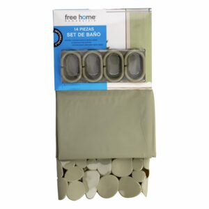 Set De Baño Cortina+Antideslizante Verde FREE HOME 2 Piezas