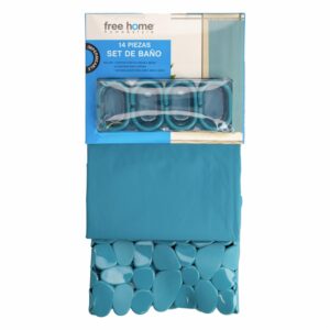 Set De Baño Cortina+Antideslizante Aqua Claro FREE HOME 2 Piezas