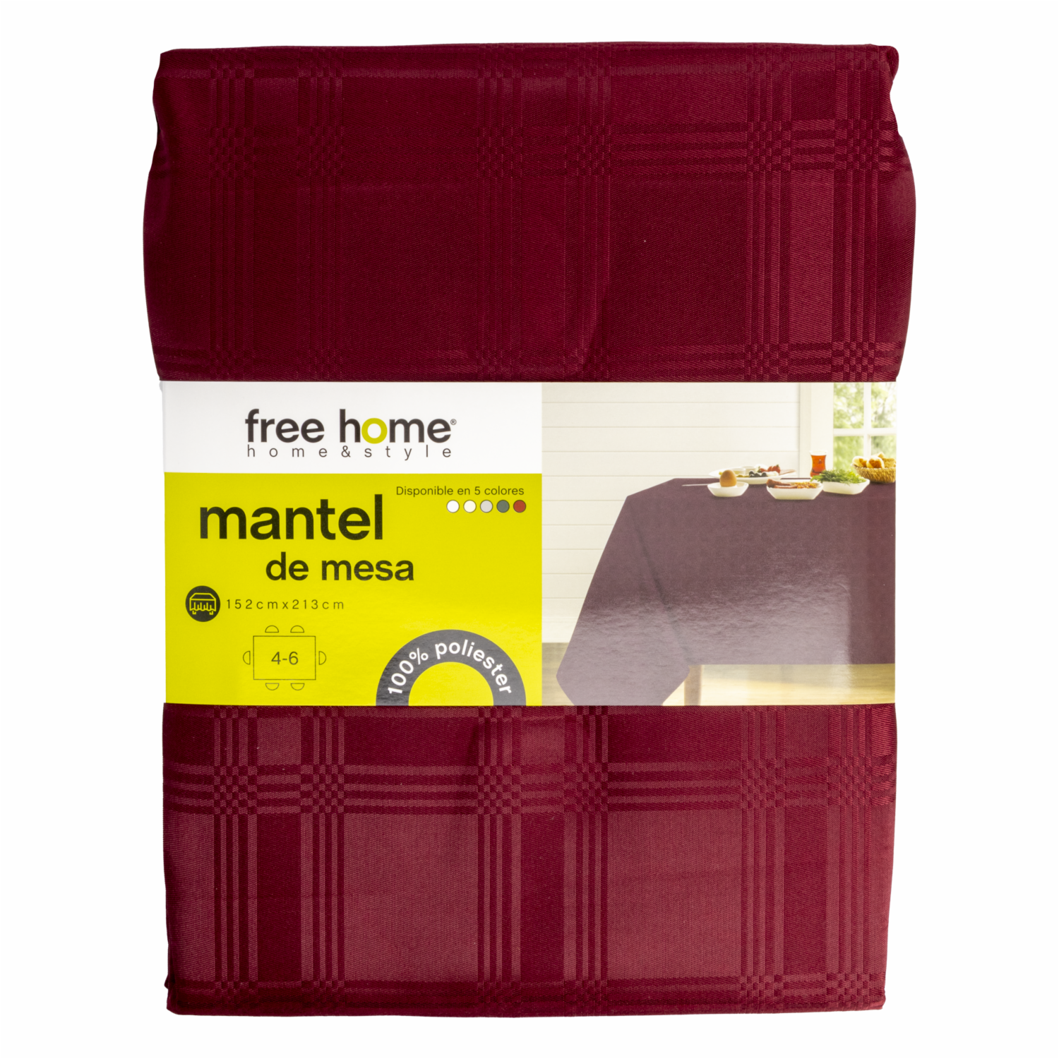 Mantel De Mesa Mantel 6 Puestos Rojo Vino FREE HOME 152X213 CM - Imagen 2