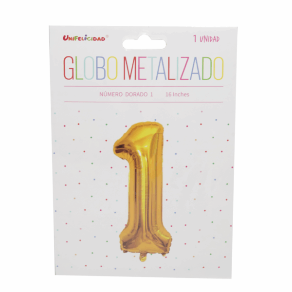 Globo Metalizado Dorado Nro. 1 UNIFELICIDAD 16" - Imagen 2