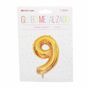 Globo Metalizado Dorado Nro. 9 UNIFELICIDAD 16"
