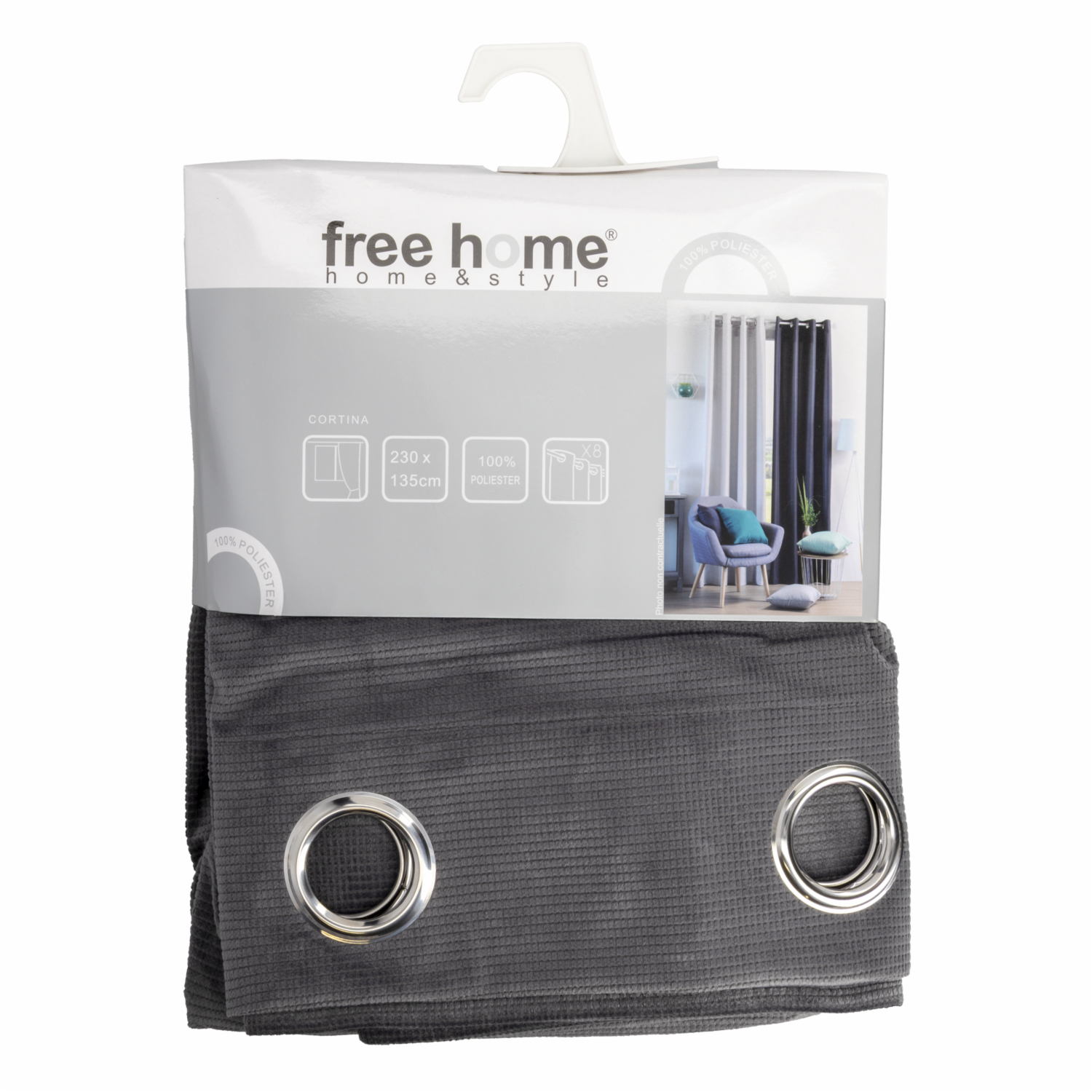 Cortina De Área Velvet Jacquard Azul FREE HOME 230X135 CM - Imagen 2