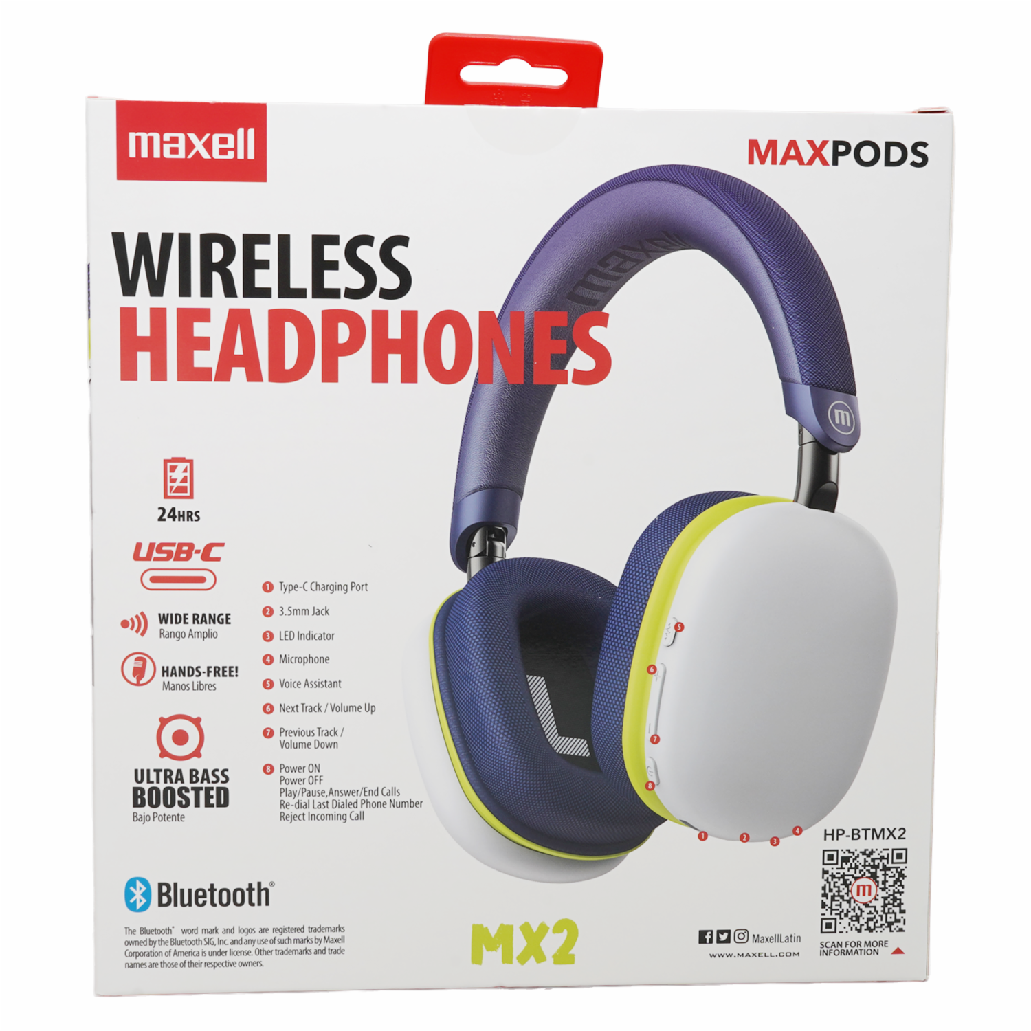 Audífonos Con Diadema Gris Y Naranja HP-BTMX2 MAXELL Bluetooth - Imagen 4