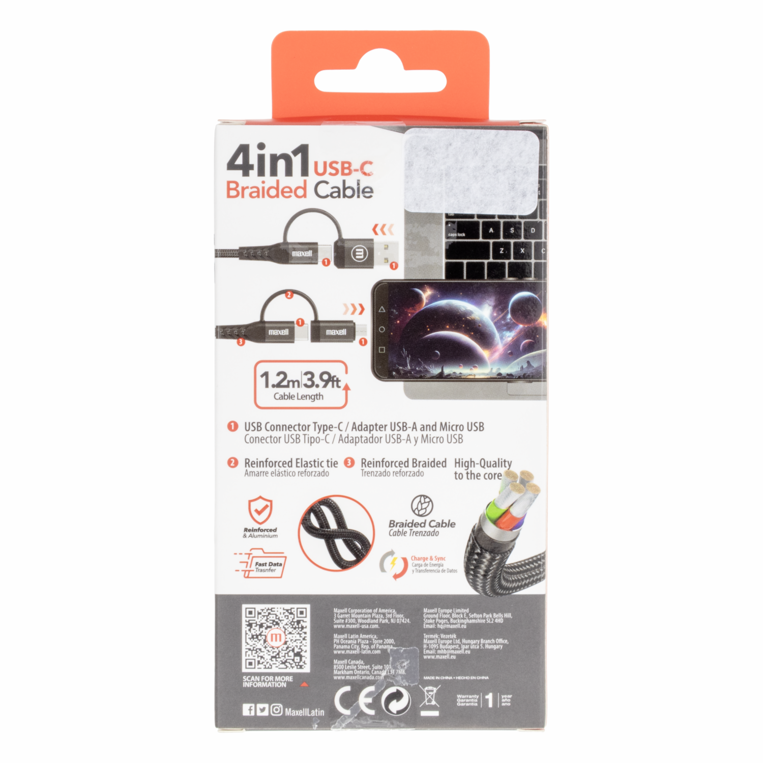 Cable De Carga Y Transferencia Trenzado 4 En 1 Compatible Con Apple MAXELL 1,2 M - Imagen 6