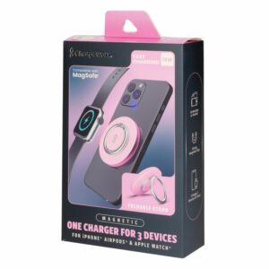 Cargador Magnético De Carga Rápida 3 Usos Con Soporte Rosado CHARGE WORX