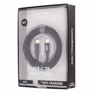Cable De Carga Rápida Y Transferencia De Datos De Nylon Usb-c A Usb-C 6 Pies Negro CHARGE WORX