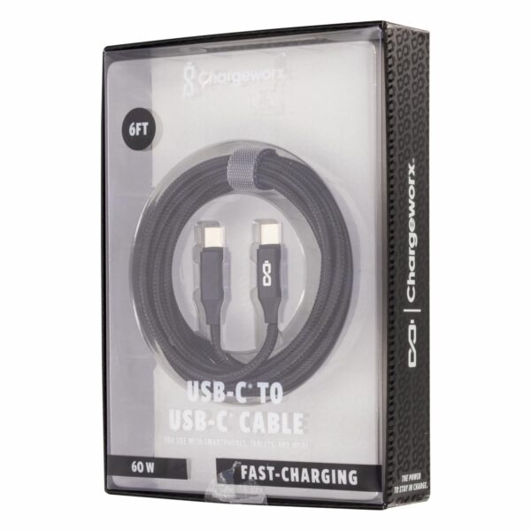 Cable De Carga Rápida Y Transferencia De Datos De Nylon Usb-c A Usb-C 6 Pies Negro CHARGE WORX