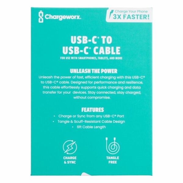 Cable De Carga Ráida Usb-C A Usb-C 6 Pies CHARGE WORX 60 W - Imagen 5