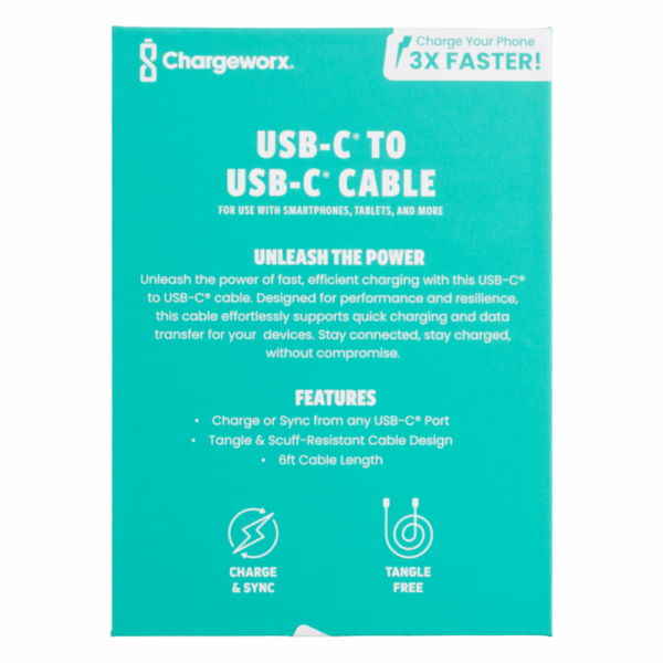 Cable De Carga Ráida Usb-C A Usb-C 6 Pies CHARGE WORX 60 W - Imagen 6
