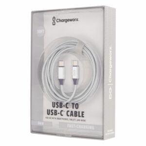 Cable De Carga Y Transferencia De Datos De Nylon Usb-C a Usb-C 10 Pies CHARGE WORX