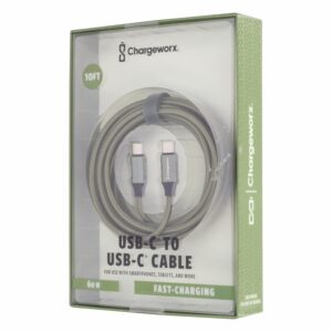 Cable De Carga Rápida Y Transferencia De Datos De Nylon Usb-c A Usb-C 10 Pies CHARGE WORX