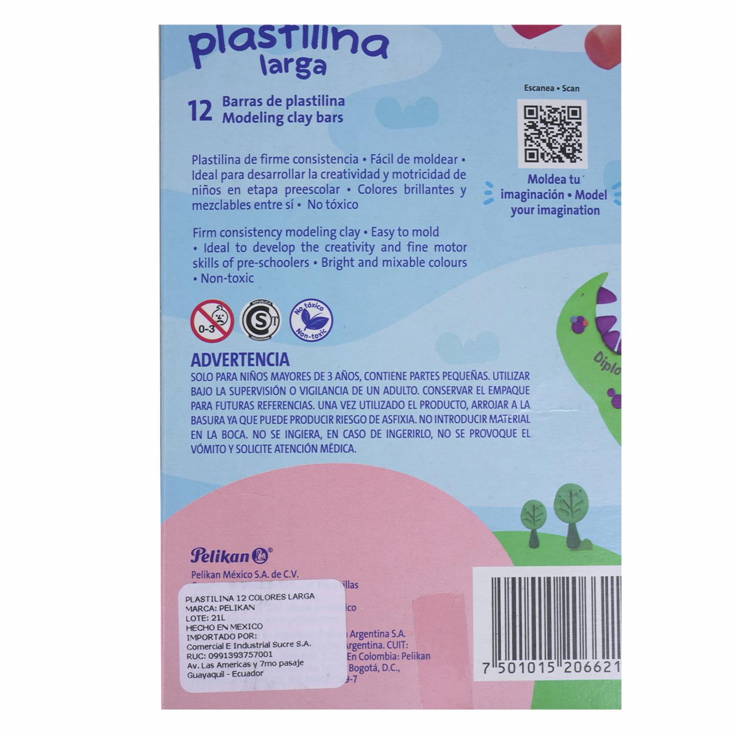 Plastilina Moldeable Larga PELIKAN X 12 Uds - Imagen 2