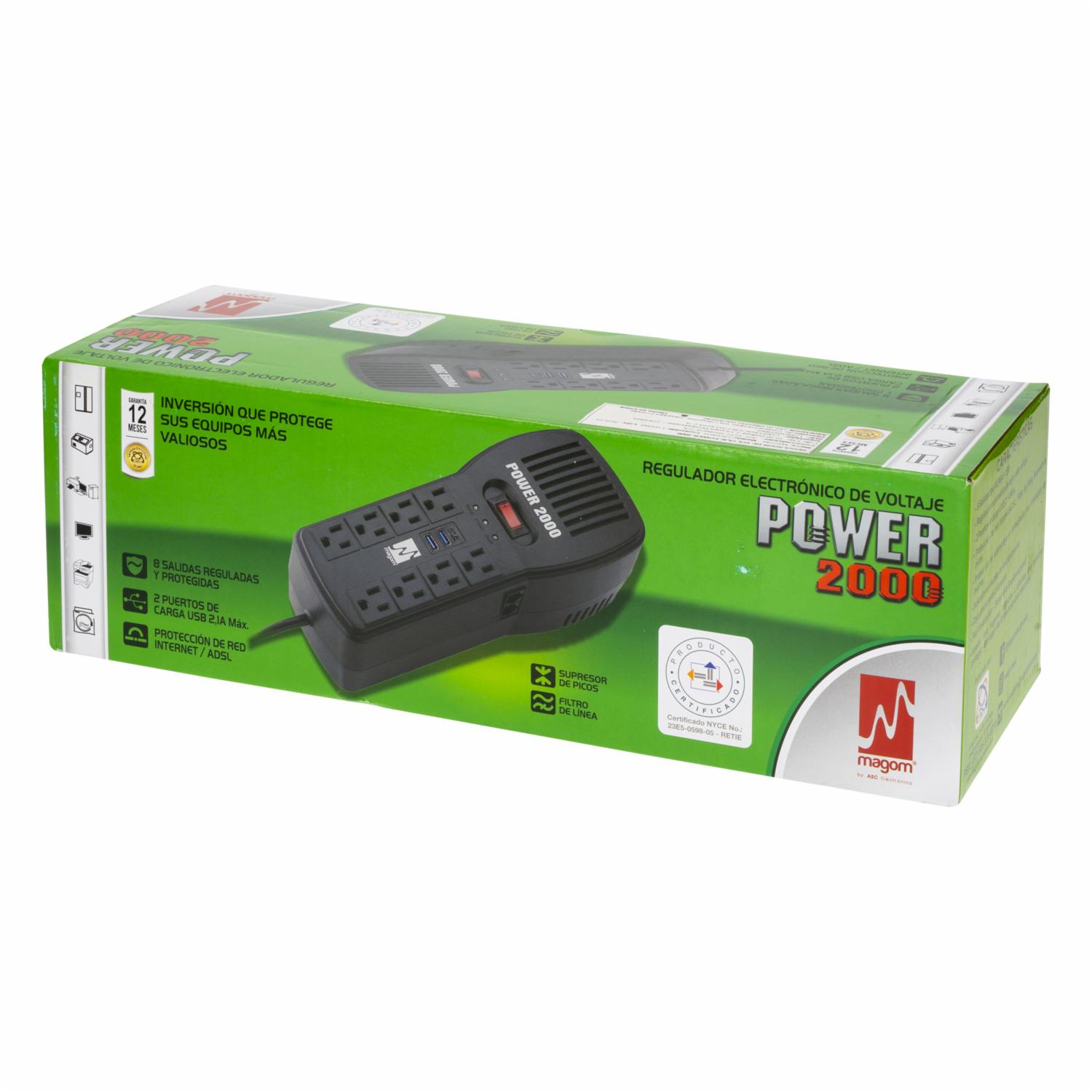 Regulador De Voltaje 8 Tomas 2 USB MAGOM 2000 Jules - Imagen 4