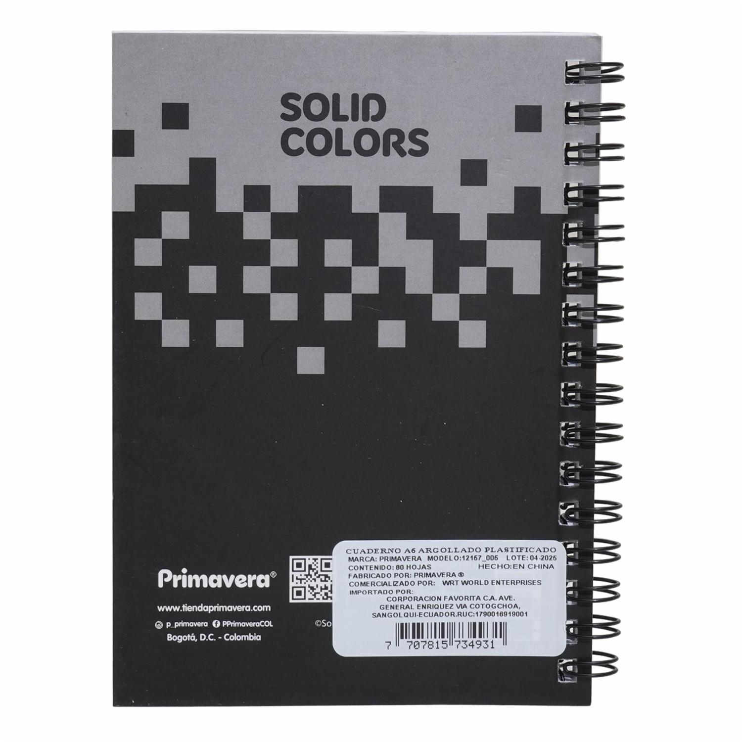 Cuaderno Argollado Cuadros Solid Colors PRIMAVERA 80 Hojas - Imagen 2