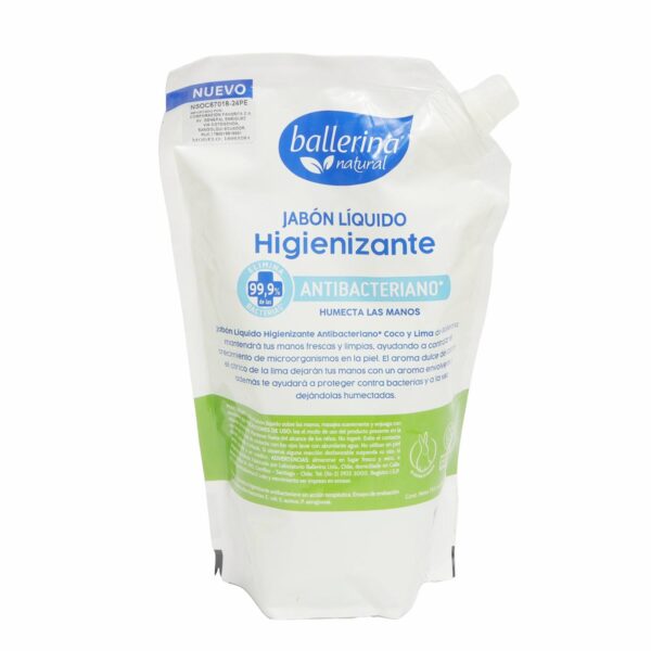 Jabón Líquido Higienizante Antibacteriano Fragancia Coco Y Lima BALLERINA 750 Ml - Imagen 3