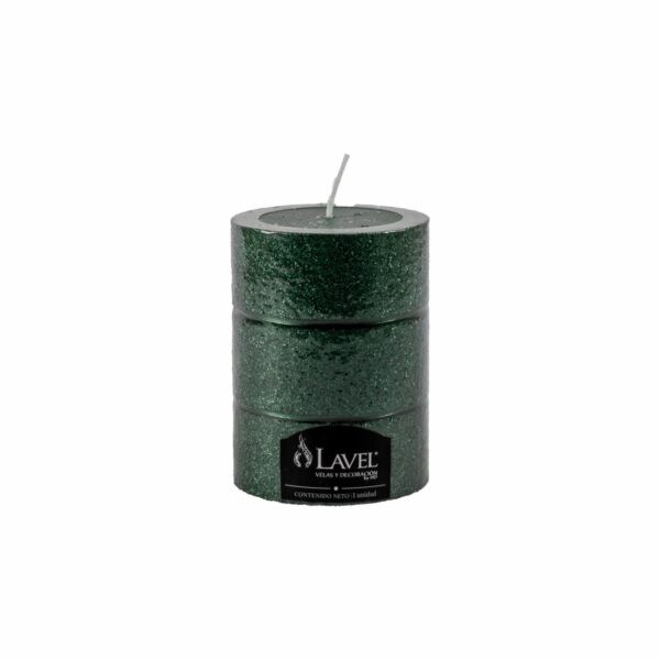 Vela Pilar Redonda Verde Anillo Escarcha LAVEL 7 X 10 Cm