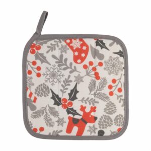 Coge Ollas Navidad Gris Con Rojo HECHO AQUÍ 20 X 20 Cm