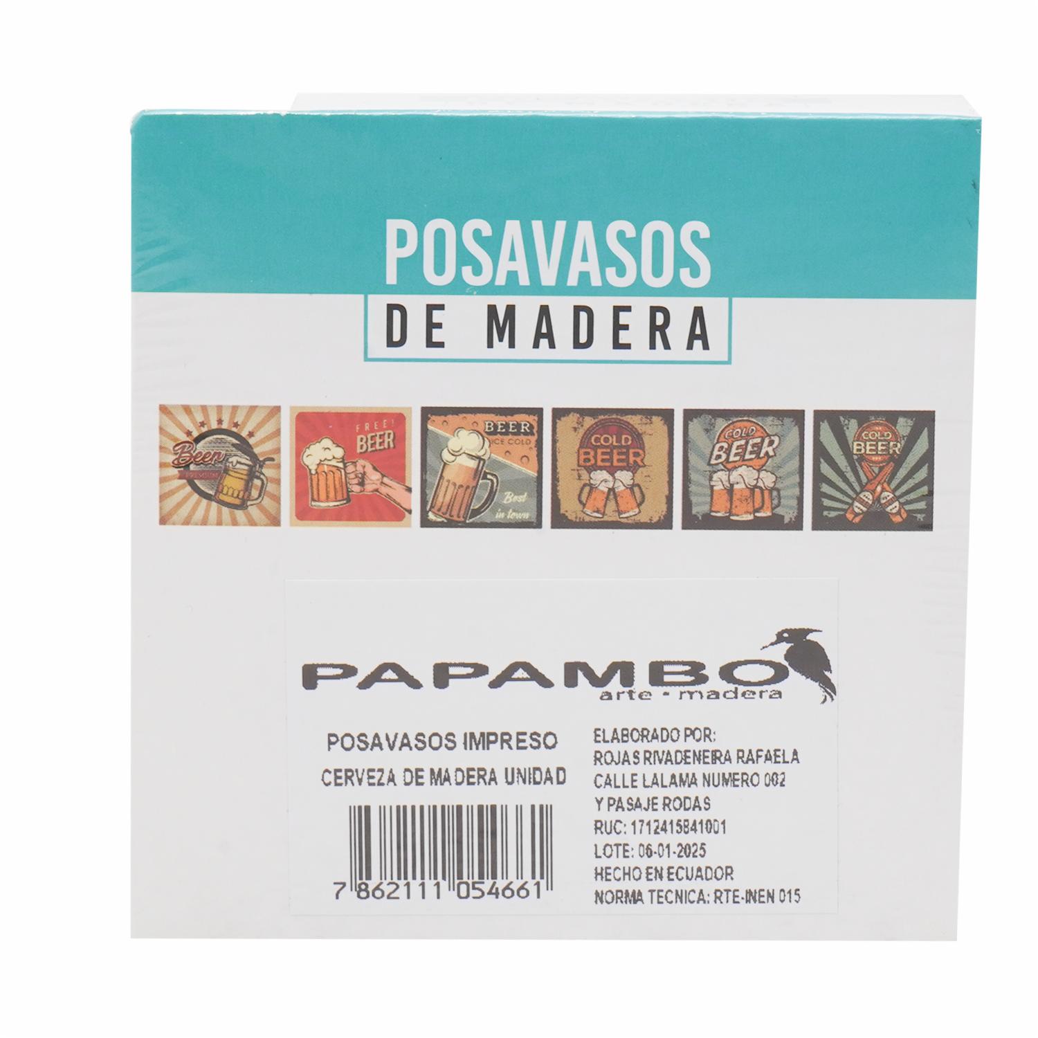 Posavasos Cerveza Madera RAFAELA ROJAS 8,5 X 8,5CM
