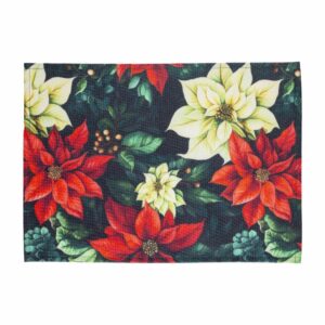 Individual Navideño Textil Ponsetias Rojo Con Blanco KIKEMAR 45 X 32 Cm