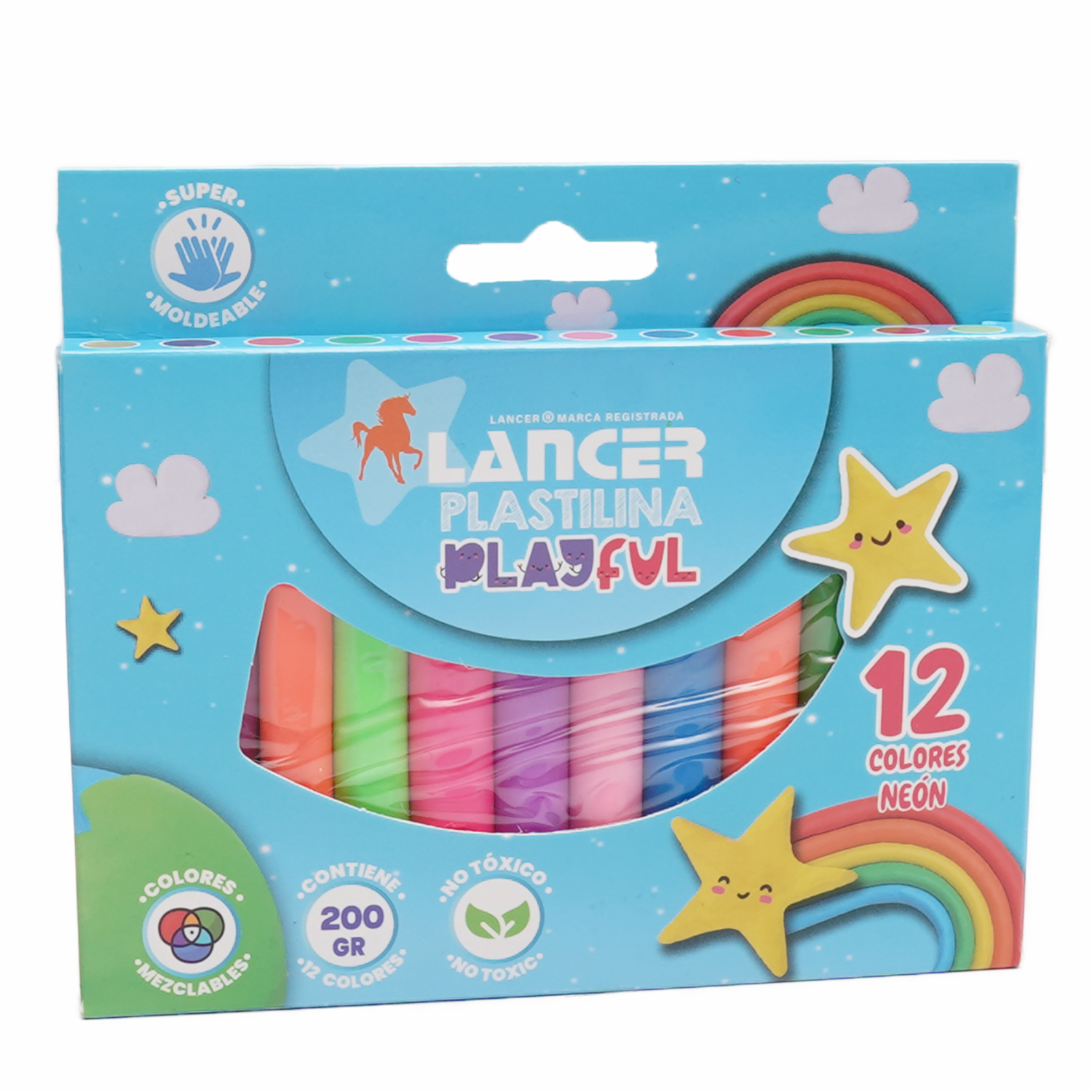 Plastilina De Colores Neón LANCER 12 Piezas - Imagen 2