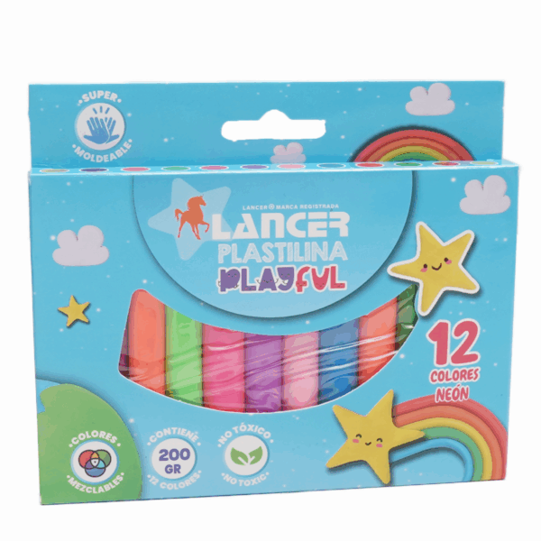 Plastilina De Colores Neón LANCER 12 Piezas - Imagen 2