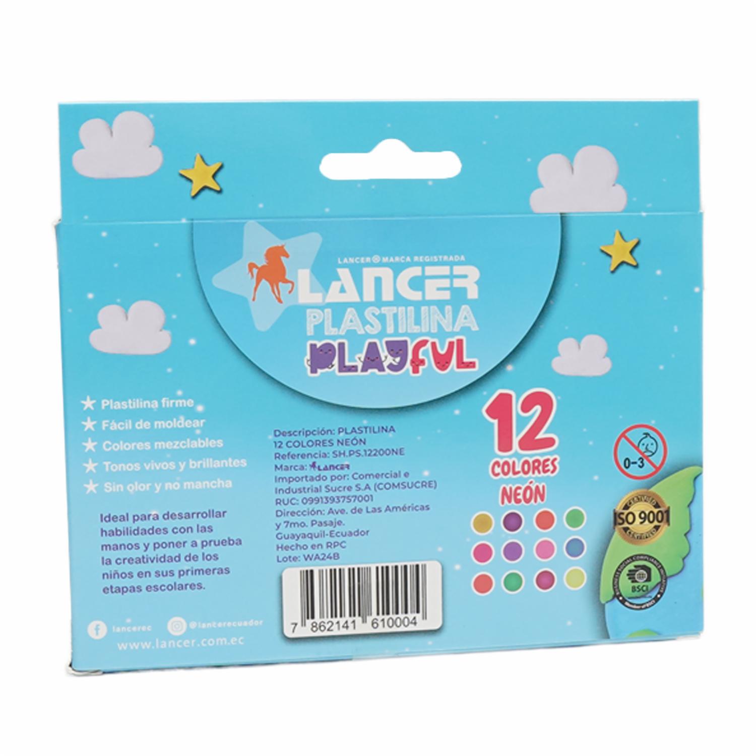 Plastilina De Colores Neón LANCER 12 Piezas - Imagen 3