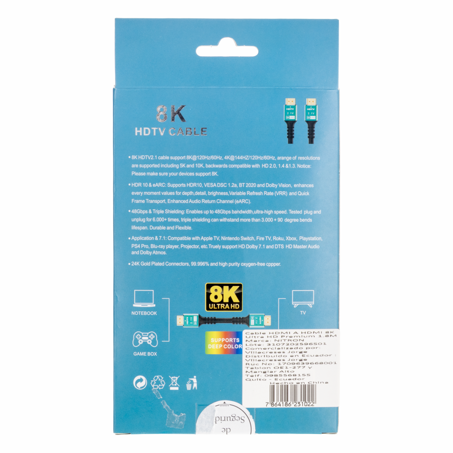 Cable Hdmi A Hdmi 8K 2,1V JV 1,8 M - Imagen 6