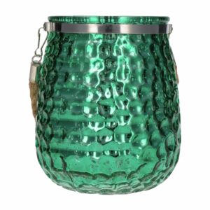 Porta Vela De Vidrio Con Soga Verde Navidad JOY 14 Cm