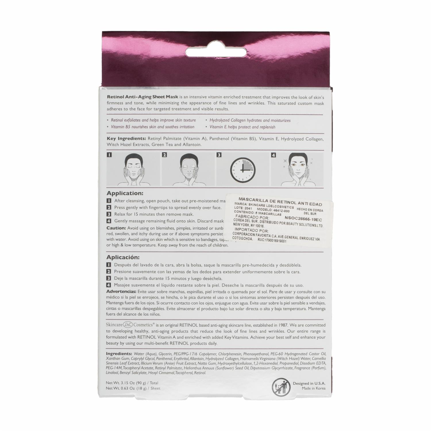 Mascarilla Facial Anti-Envejecimiento X5 RETINOL Paquete