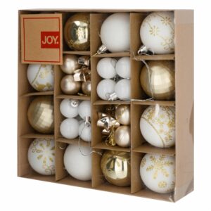 Set Bombillos Navideños Dorados Blanco Decorado 6 Cm JOY 44 Piezas