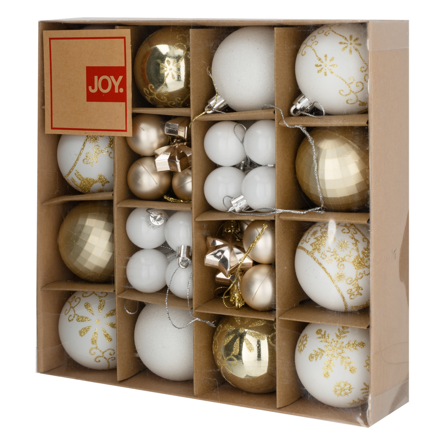 Set Bombillos Navideños Dorados Blanco Decorado 6 Cm JOY 44 Piezas - Imagen 2